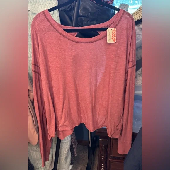 NWT Free People FP Movement My Time Layer - clove dark red mauve pink - large - Picture 6 of 8